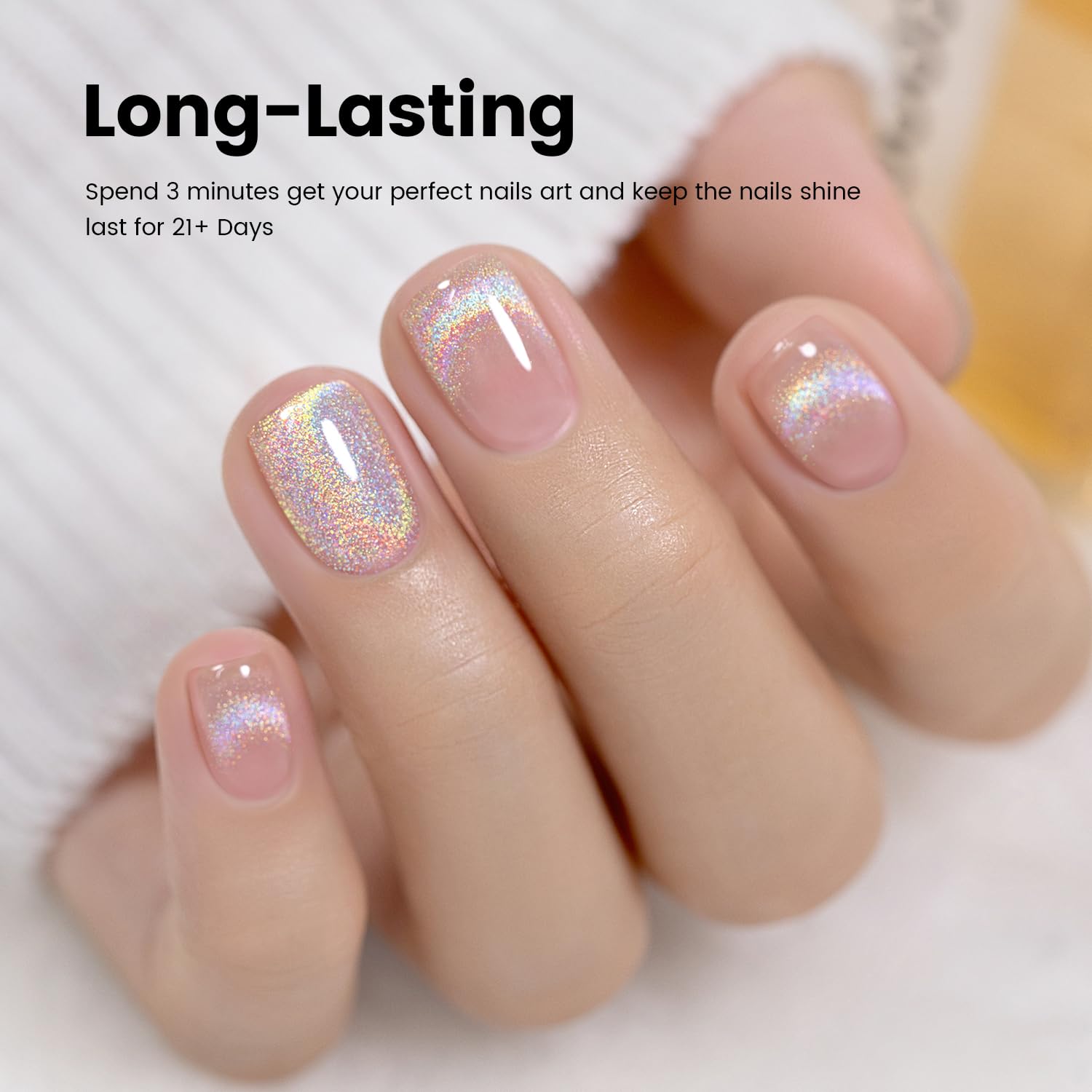 RARJSM Holographic Rainbow Cat Eye Gel Nail Polish with Magnet Stick Clear Silver Iridescent Glitter Sparkle 9D Cat Eye Gel Polish Soak off UV LED Curing Requires Soak Off Home Salon Diy Nail Art - Image 2