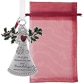 Friends Angel with Holly Christmas Ornament – “of All Gifts Beneath The Tree, Your Friendship Means The Most to Me” – Friendship Gift in Red Bag, Best Friend Christmas Ornament