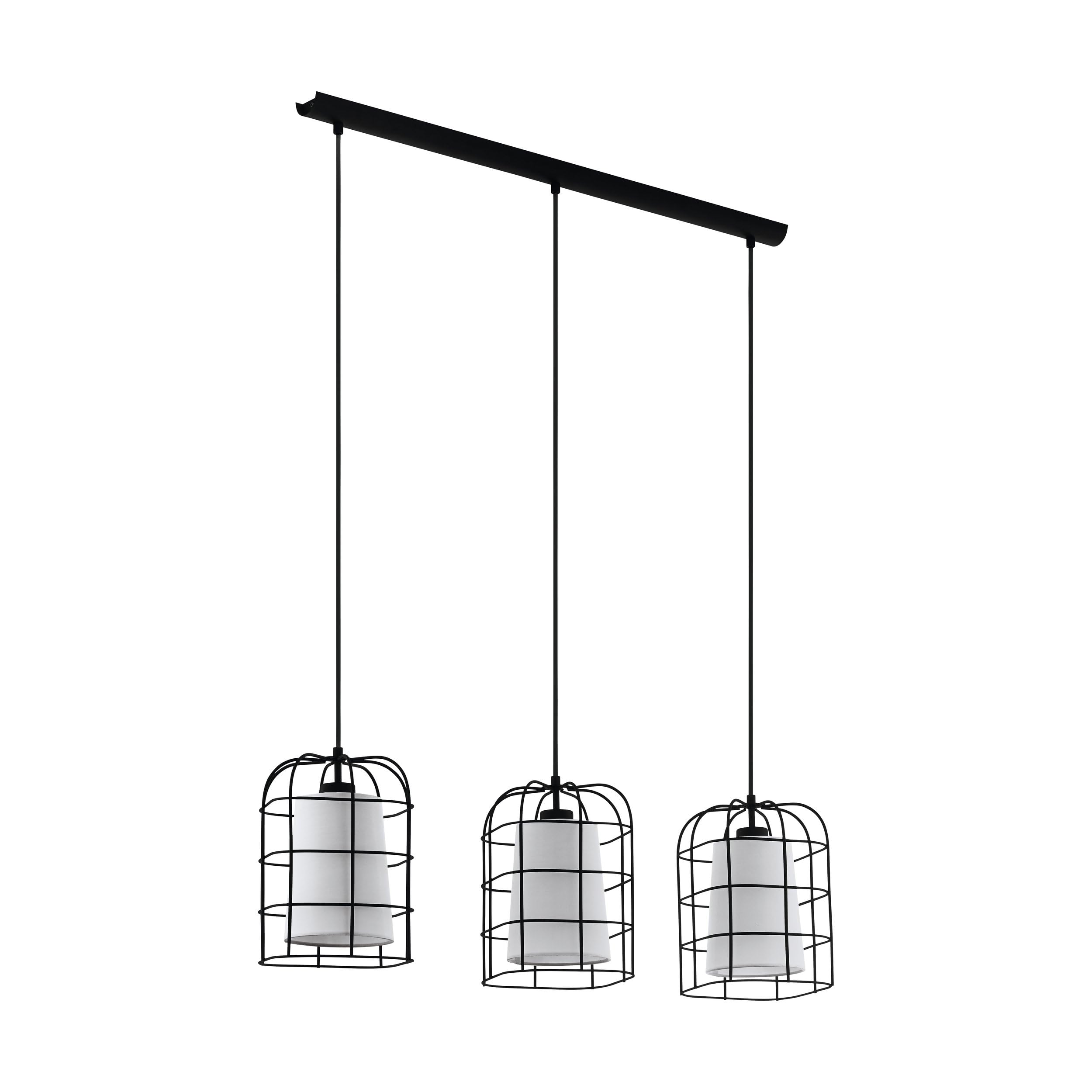 Eglo Pendant Light Bittams, 3-Light Hanging Lamp Vintage Industrial, Steel and Textile Hanging Lamp in Black and White, Dining Table Light, Living Room Hanging Lamp with E27 Socket