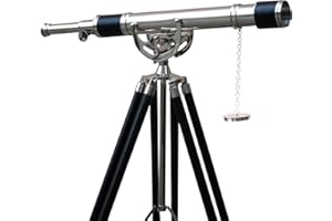 NAVIROCK New Antique Handmade Royal Telescope Brass Chrome/Nickle Finish Single Barrel Retro Solid Nautical Black Adjustable Wooden Floor Standing Tripod Decorative Home Decor