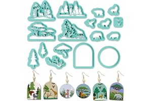 ORIGACH 17 Pcs Forest and Animals Polymer Clay Cutters Set Earring Clay Cutter DIY Craft Supplies for Earring and Jewelry Mak