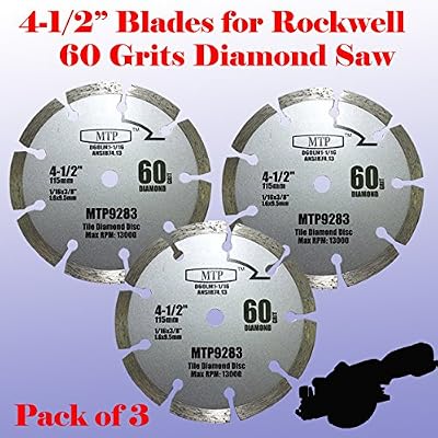 Pack of 3 60 Grits 4-1/2" 4.5 inch Diamond Circular Saw Blade for Rockwell Compact Rk3441k , Worx WX429L Tile Grout Concrete,