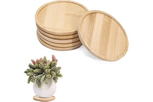 Saihisday 6 PCS Round Bamboo Plant Plate Saucer, (4.7Inch/12CM) Square Plant Saucer Plant Pot Tray for Modern Ceramic Flower 