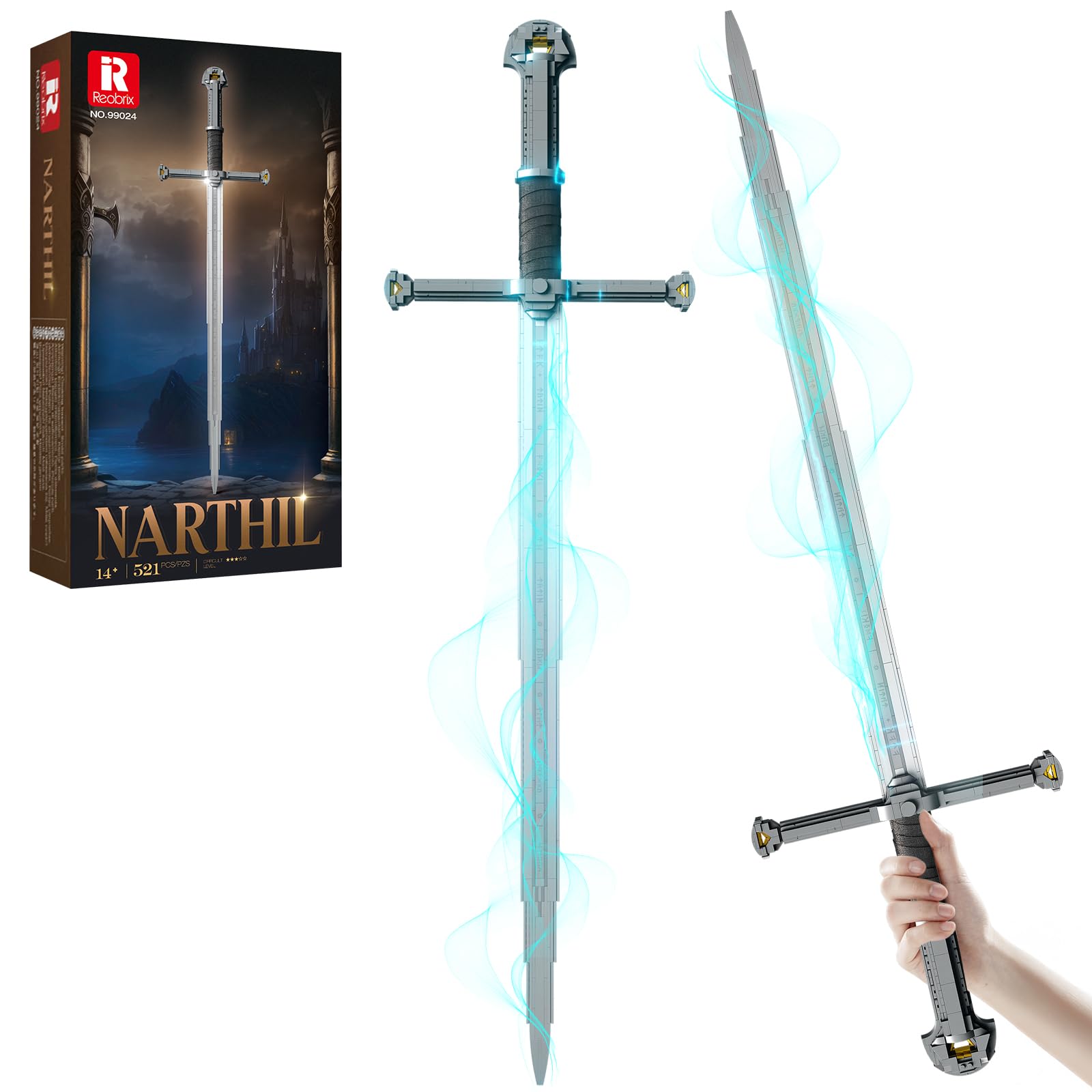 Reobrix Sword Building Sets for Adults, Cool Narthil Collectible Build and Display Model, 99024 Anime-Style Cosplay Toy Sword Home Office Decor, for Adults Boys Girls 14+ (521 PCS)