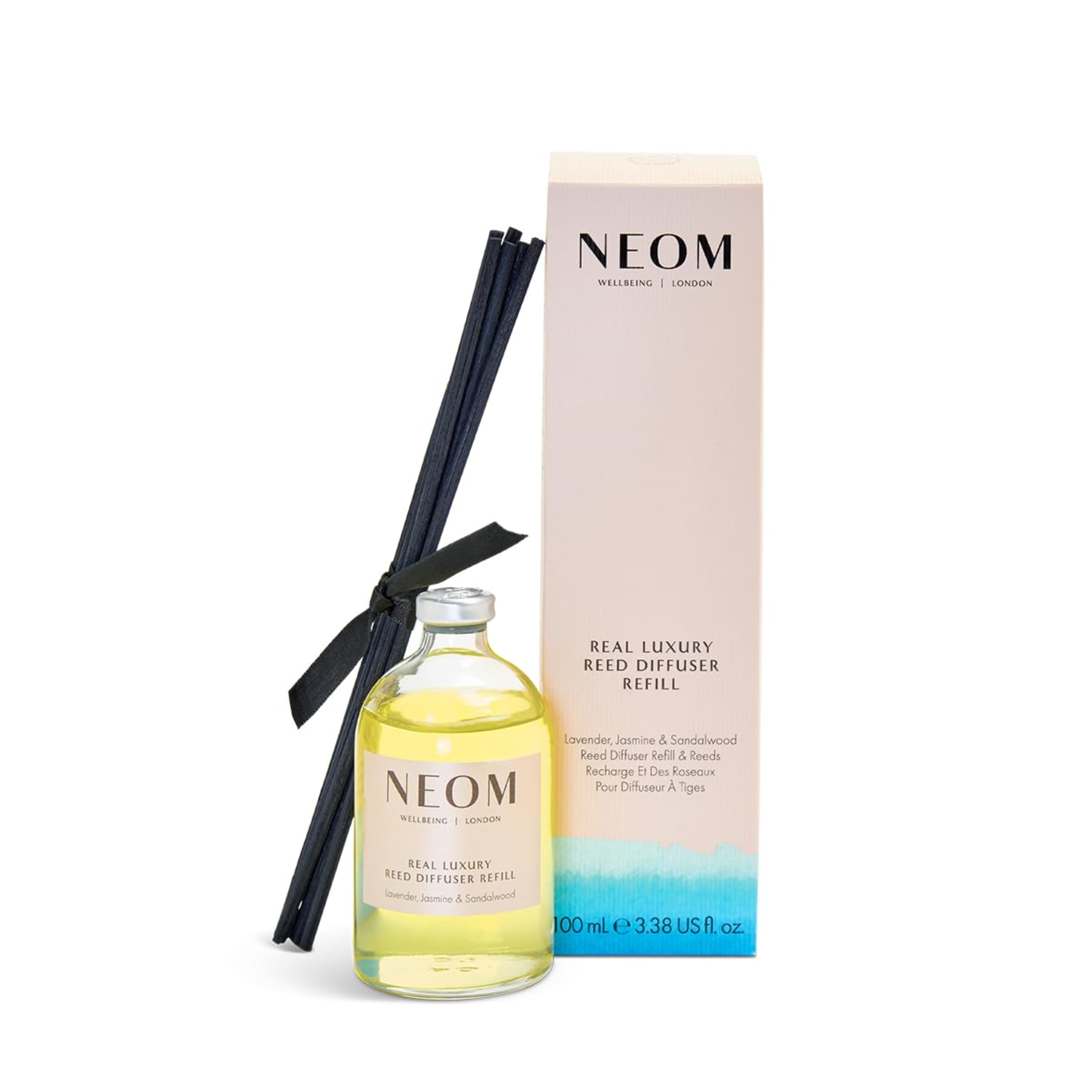 NEOM- Real Luxury Scented Reed Diffuser Refill, 100ml | Lavender, Jasmine & Sandalwood | Essential Oil Aromatherapy Reed Diffuser Refill| Scent to De-Stress