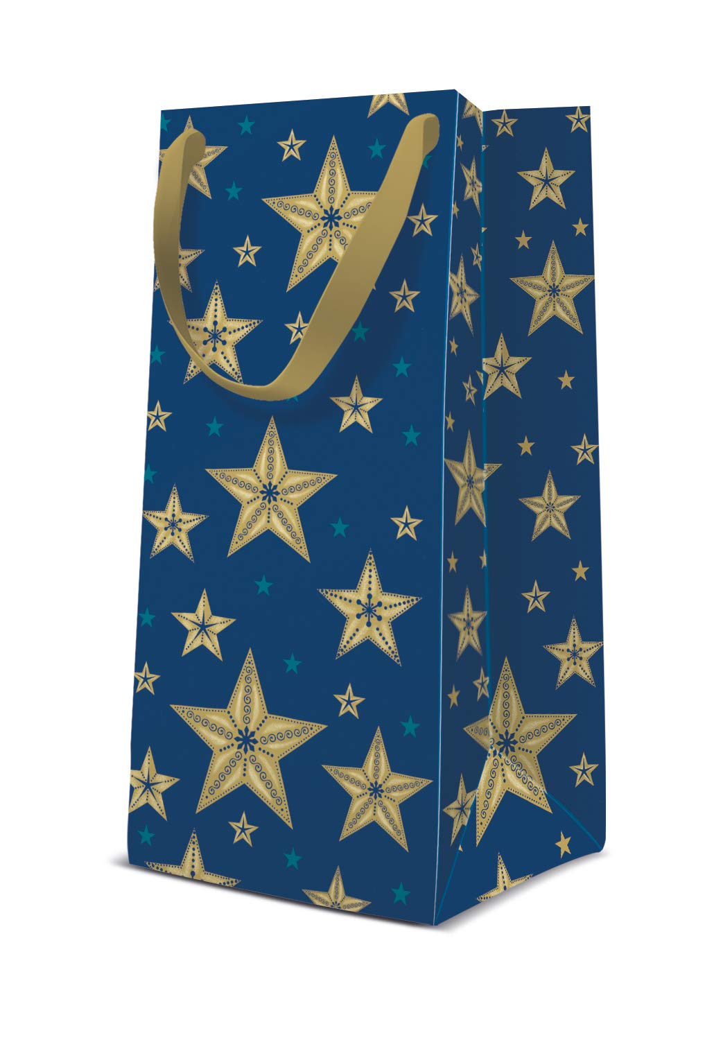 Pack of 10 - Narrow Blue Stars Xmas Gift Bag Christmas Bag (10cm x 7cm x 22cm)