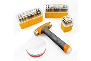 OWDEN Jewelry Metal Stamps kit for Jewelry Stamping Making,Size:(1/8",3mm) 2 Sets Art Font Letter Punch Set (Uppercase and Lowercase) with 1 Set Number Punch Set,1Pc Hammer and 1Pc Steel Bench Block