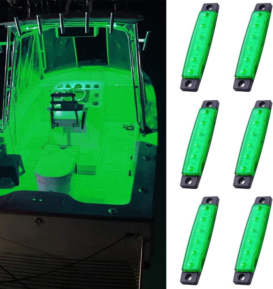 MNJ MOTOR 6pcs Marine Boat Fishing Lights, 12V Waterproof Utility Led Interior Light - Boat Deck Courtesy Transom Cockpit Light For Yacht Fishing Pontoon Boat Sailboat Kayak Bass Boat Vessel-Green: Automotive