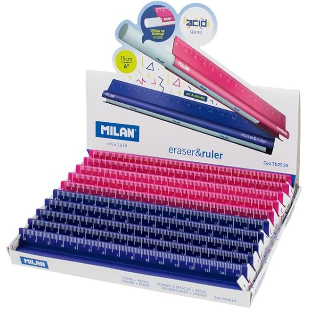 Milan Expositor 10 reglas Metal Touch eraser&ruler 15cm