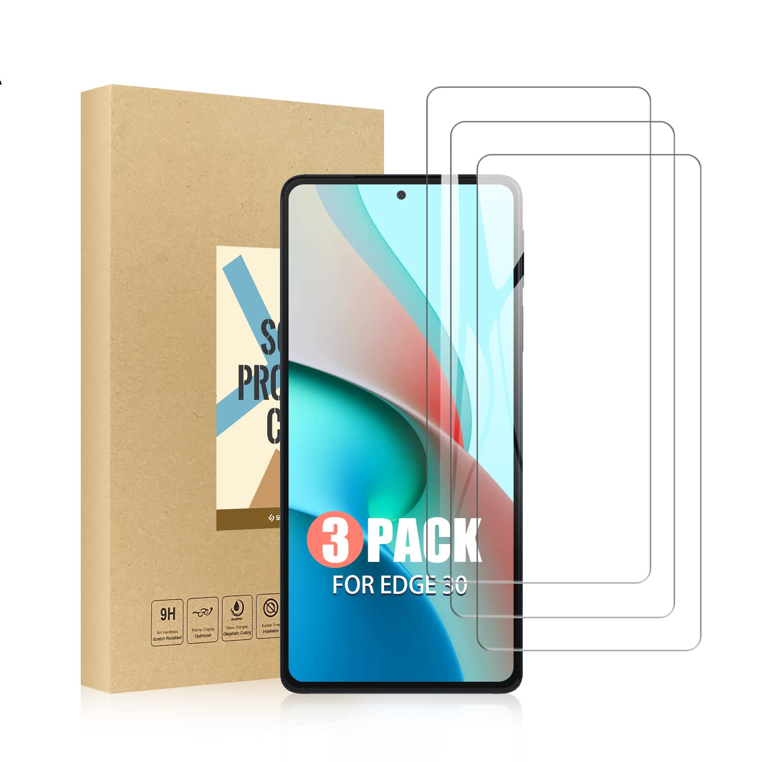 SCL Screen Protector Compatible with Motorola Edge 30 Screen Protector Moto Edge 30 Tempered Glass Film [3-Pack], Anti-Scratch, Less-Fingerprint, Case Friendly, 9H