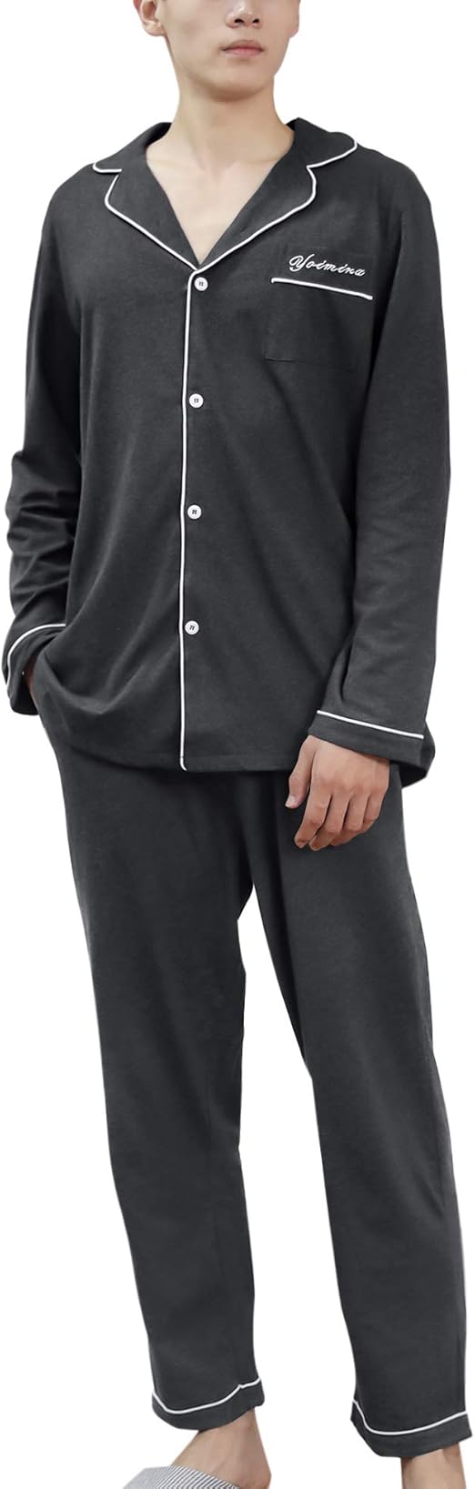 Amazon メンズ パジャマ 綿 長袖 上下セット コットン ルームウェア メンズ 上下 前開き 紳士 パジャマ チェック柄 無地 快眠 寝間着 旅行 春夏 パジャマ 通販