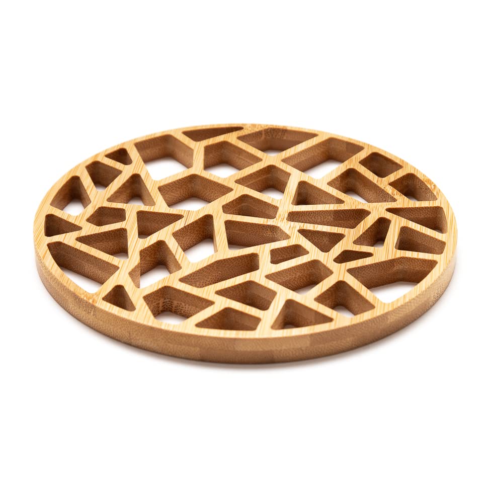Bamboo Heat Mat | Modern Design Bamboo Trivet Set | 15cm Diameter | Heat Resistant Mat | Pot and Pan Mat (4pk x 15cm)