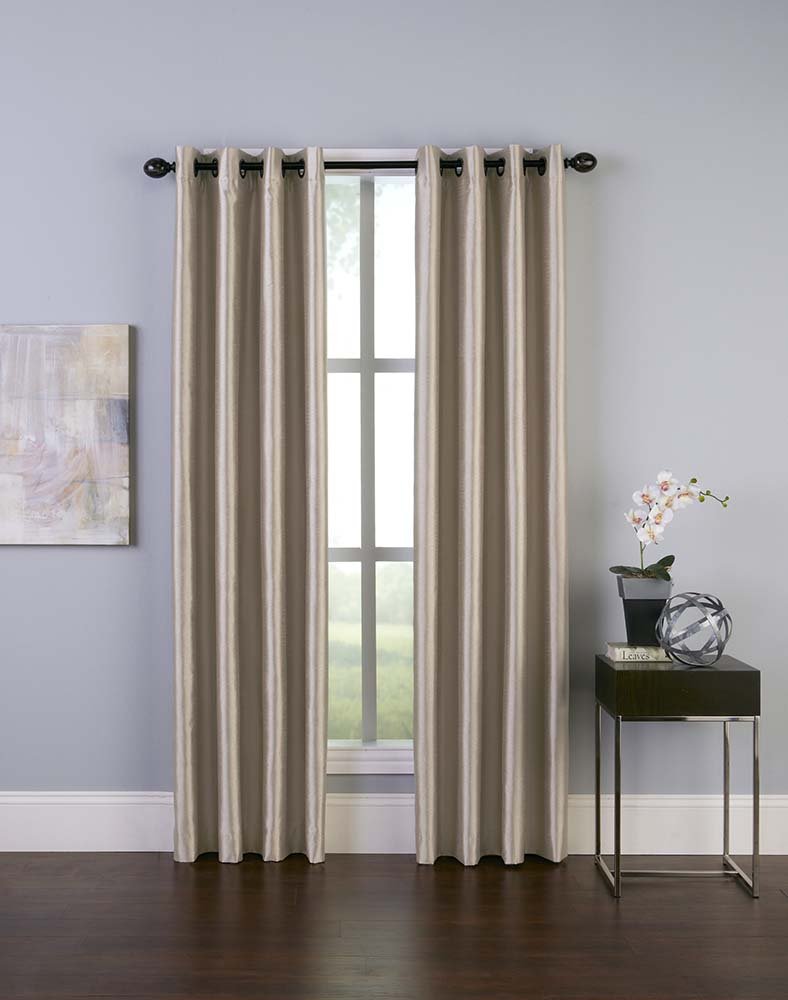 Curtainworks Malta Faux Silk Grommet Curtain Panel, 50 by 144", Sand