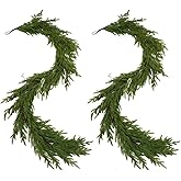 Norfolk Pine Garland,2Pcs 6ft Real Touch Norfolk Pine Garland Realistic Artificial Greenery Christmas Garland for Table, Mantle, Wall, Indoor, Outdoor Christmdas Decorations