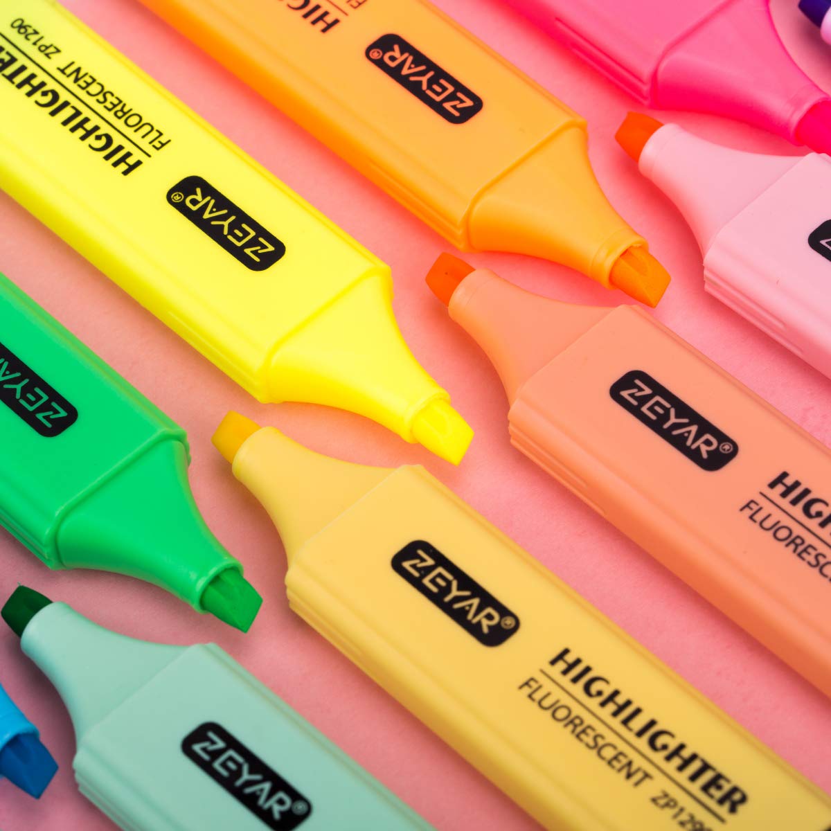ZEYAR Highlighter, Chisel Tip Marker Pen, AP Certified, Assorted Colors, Water Based, Quick Dry (12 Colors)