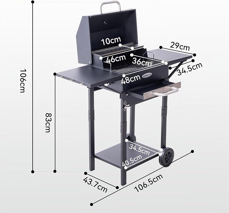 Barbecue a carbone con coperchio e copertura, Grill 2 in 1 compatto per balcone, Termometro integrato, Griglia mantenimento, Protezione esterno e facile da riporre