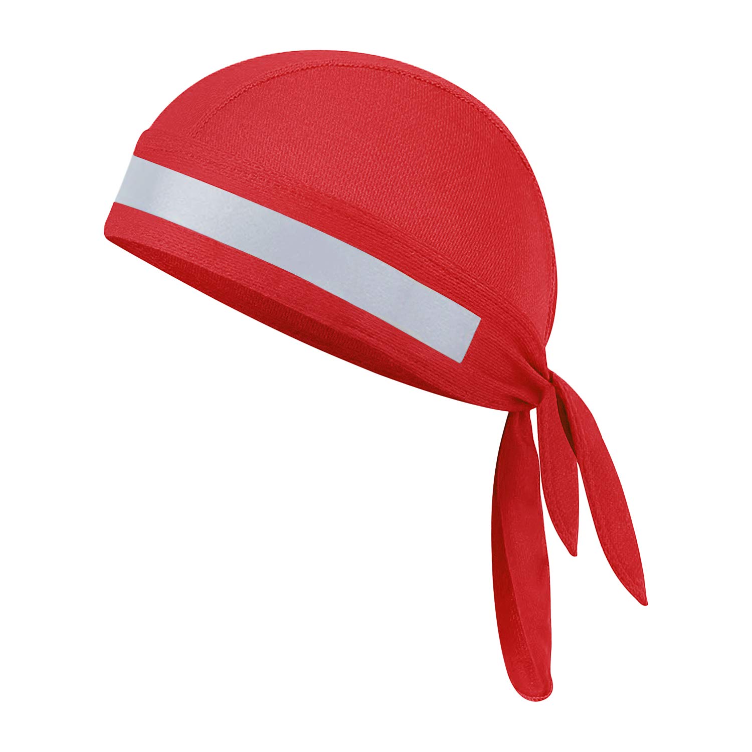 IPENNY Quickly Dry Breathable Cotton Cycling Running Hat Sun UV Protection Pirate Hat Sports Headwear Bandana Cap Under Helmet Hat Skull Cap Motorcycle Beanie (Red with Reflective Stripe)
