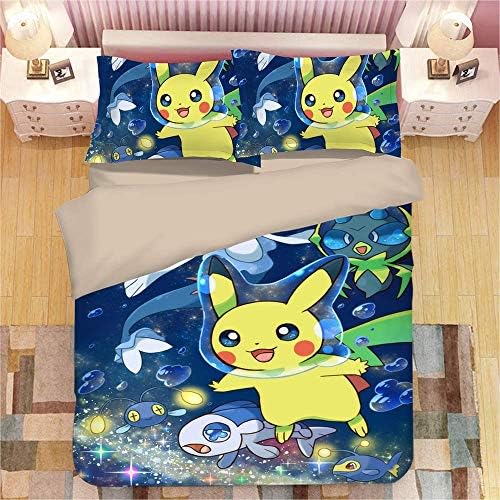 3D Premium Bedding Set Pokemon Pikachu Digimon Anime Bedding Hypoallergenic (1 Duvet Cover+2 Pillow case)