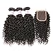 Beauty Forever Malaysian Curly Hair 3 Bundles with Lace Closure Free Part 4x4 Unprocessed Curly Virgin Human Hair Weave Natural Color (14 16 18 +12 Closure)