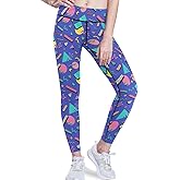 visesunny High Waisted Leggings for Women Bright 80s Abstract Geometric Tummy Control Workout Running Hiking Autumn Everyday Leggings Yoga Pants Black