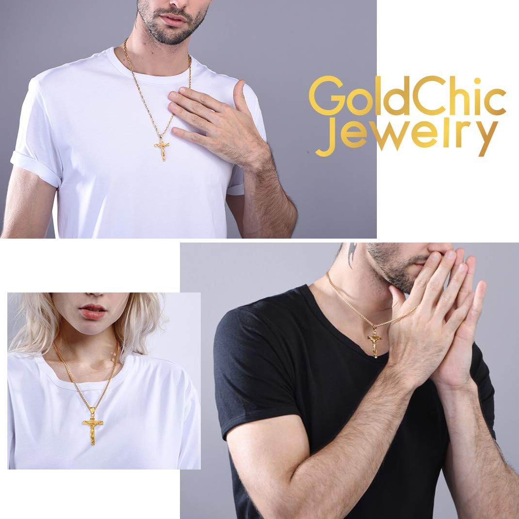 GOLDCHIC JEWELRY Gold Crucifix Necklace for Men Women Jesus Cross Pendant INRI with Gold Chain, Gold INRI Cross, 55 - Image 4