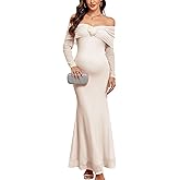 AISWI Maternity Off The Shoulder Mermaid Maxi Dress Mesh Bodycon Pregnancy Dresses Baby Shower Photoshoot with Floral