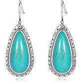 Sterling Silver Turquoise Earrings for Women: Teardrop Turquoise Dangle Earrings Vintage Style Western Jewelry Gift for Cowgirls