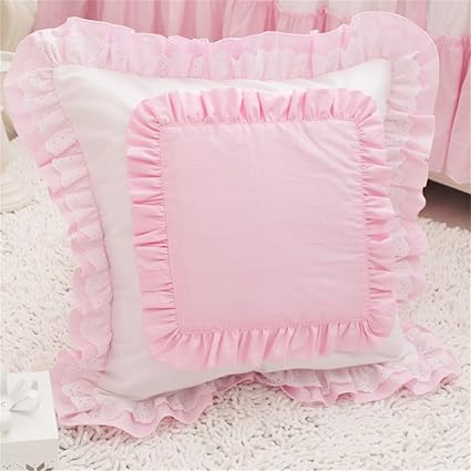 Amazon 姫系可愛いコットンクッション おしゃれフリル付き ピンク 四角型 パストラル ラグ カーテン ファブリック 通販