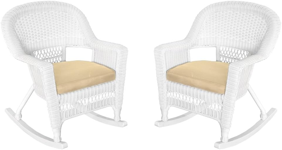 Jeco Rocker Wicker Chair with Tan Cushion, Set of 2, Espresso: Furniture & Decor