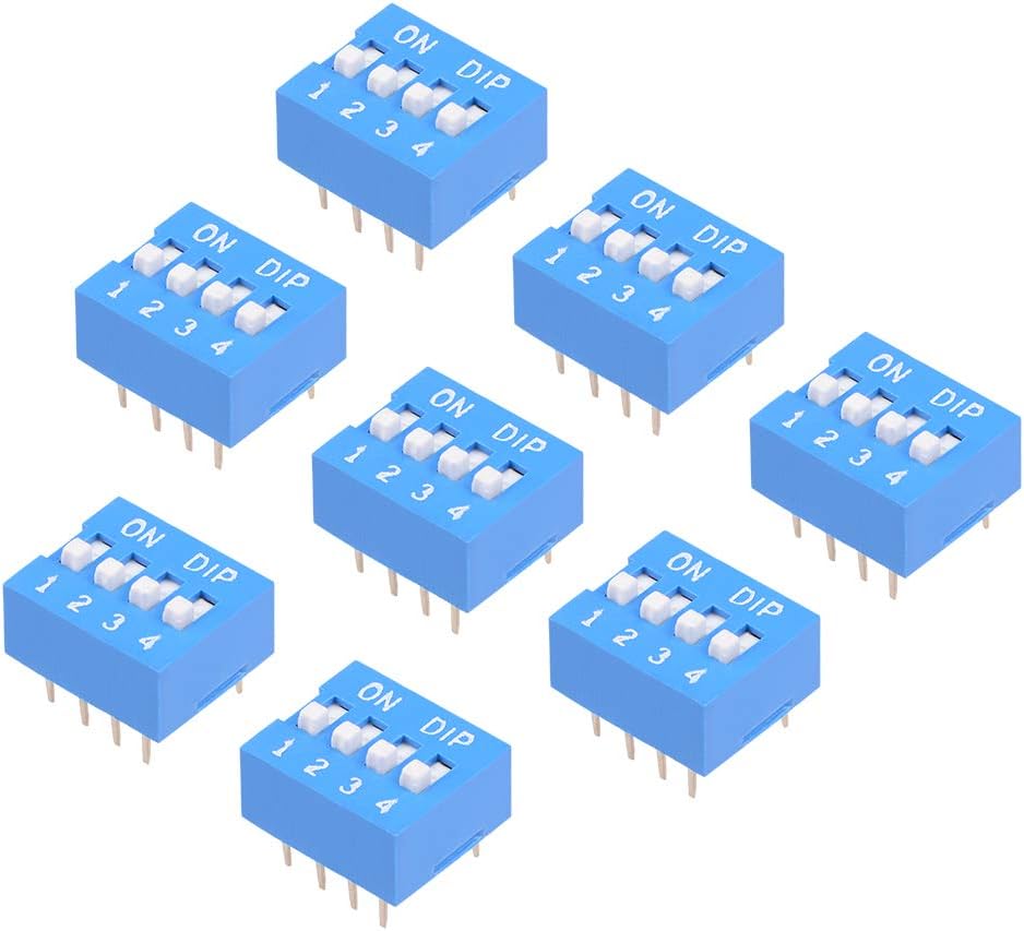 sourcing map 8Pcs Blue DIP Switch Horizontal 1-4 Positions 2.54mm Pitch for Circuit Breadboards PCB, 1-4-8Pcs