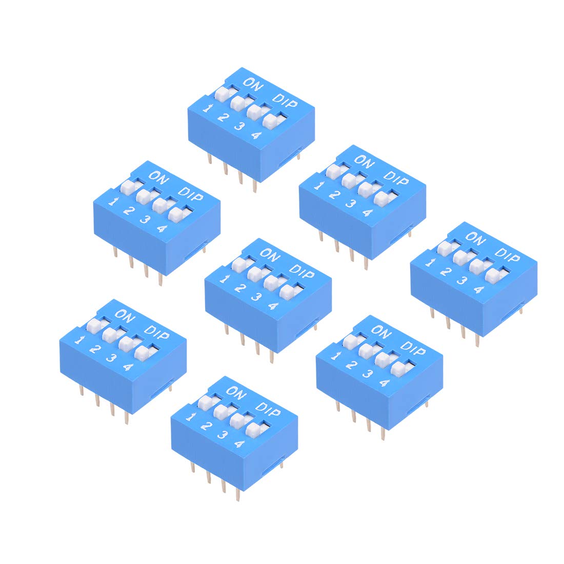 sourcing map 8Pcs Blue DIP Switch Horizontal 1-4 Positions 2.54mm Pitch for Circuit Breadboards PCB