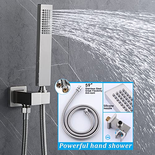 Enga 12" Ceiling Rain Shower System with 4pcs Body Jets and Hand Wand