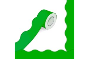 ERKE 60 Feet Bulletin Board Borders, Pure Green Scalloped Rolled Border Trim Board Border with Wavy Line Design Decoration for School, Classroom & Offices