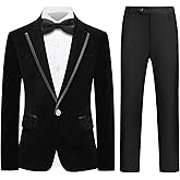 MODFUL Tuxedo Suits for Boys Kids Formal Wedding Outfit with Bow Tie White Shirt Velvet Blazer and Black Pants Set