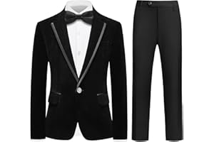 MODFUL Tuxedo Suits for Boys Kids Formal Wedding Outfit with Bow Tie White Shirt Velvet Blazer and Black Pants Set