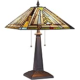 COTOSS Tiffany Table Lamp 16" Wide Handmade Stained Glass Lamp Shade 2 Light Mission Style Vintage Table Lamp for Living Room