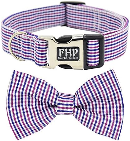 Fourhorse Cute Soft Christmas Dog and Cat Collar with Bowtie, Detachable Adjustable Bow Tie Collar Pet Gift (L, Red Grid)
