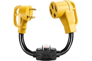 WYM WORLD Overload Protector 30 Amp to 50 Amp RV Adapter Cord with Circuit Breaker and Twist Lock,NEMA TT-30P to NEMA 14-50R Dogbone Electrical Power Adapter with Upgraded Handle,ETL Listed