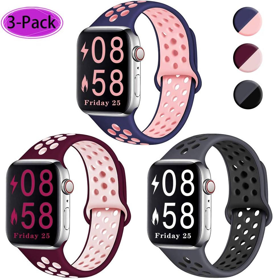 Comvin Compatible for Apple Watch Band 38mm 40mm 42mm 44mm, Soft Silicone Sport Band Breathable Replacement Wristband Compatible for iWatch Series 5/4/3/2/1