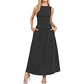 AUSELILY Womens Maxi Dress 2025 Summer Sleeveless Casual Slim Flowy Pleated Long Dresses with Pockets