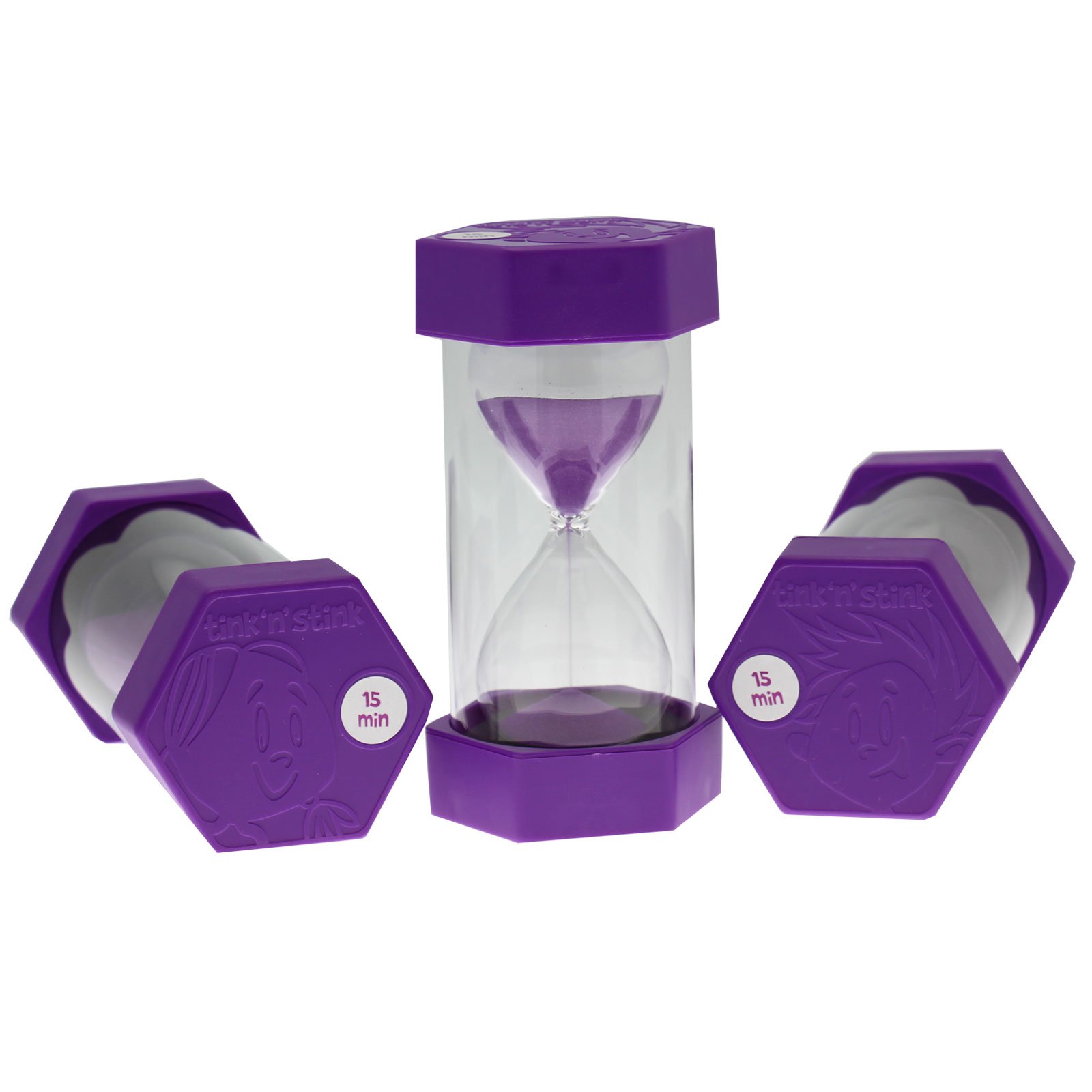 Tink n Stink Large Sand Timer 15 Minute Purple Hourglass with Robust End Caps Quiet Time Management Classroom Exams Meetings Exercise