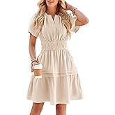 Duigluw Dresses for Women 2025 Casual Summer Short Sleeve V Neck Beach Mini A-Line Ruffle Flowy Dress
