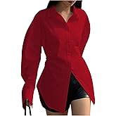 WDIRARA Women's Button Down Long Sleeve Blouse Slim Fit Collared Shirt Casual Work Tunic Top