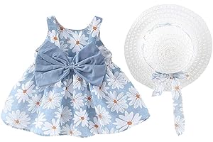 IDOPIP Baby Girl Tutu Dress Summer Sleeveless Backless Princess Birthday Party Dresses Flower Bow Sundress with Straw Hat Set
