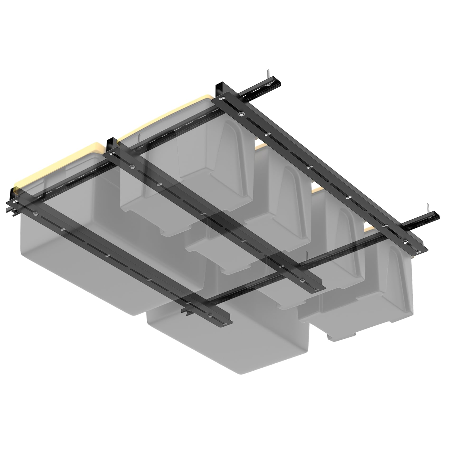 Photo 1 of WALMANN Overhead Tote Storage Rail System, Garage Ceiling Bin Storage Rack Heavy Duty Adjustable Tote Slide Rails(Black, Bins not Included)