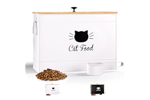 HB DESIGN CO. Cat Food Storage Container with Scoop - 15 lb (50 Cup) Capacity Metal Cat Food Container with Airtight Bamboo Lid & Metal Scoop - Airtight Pet Food Storage Containers - 15 lb Treats & Kibble Container
