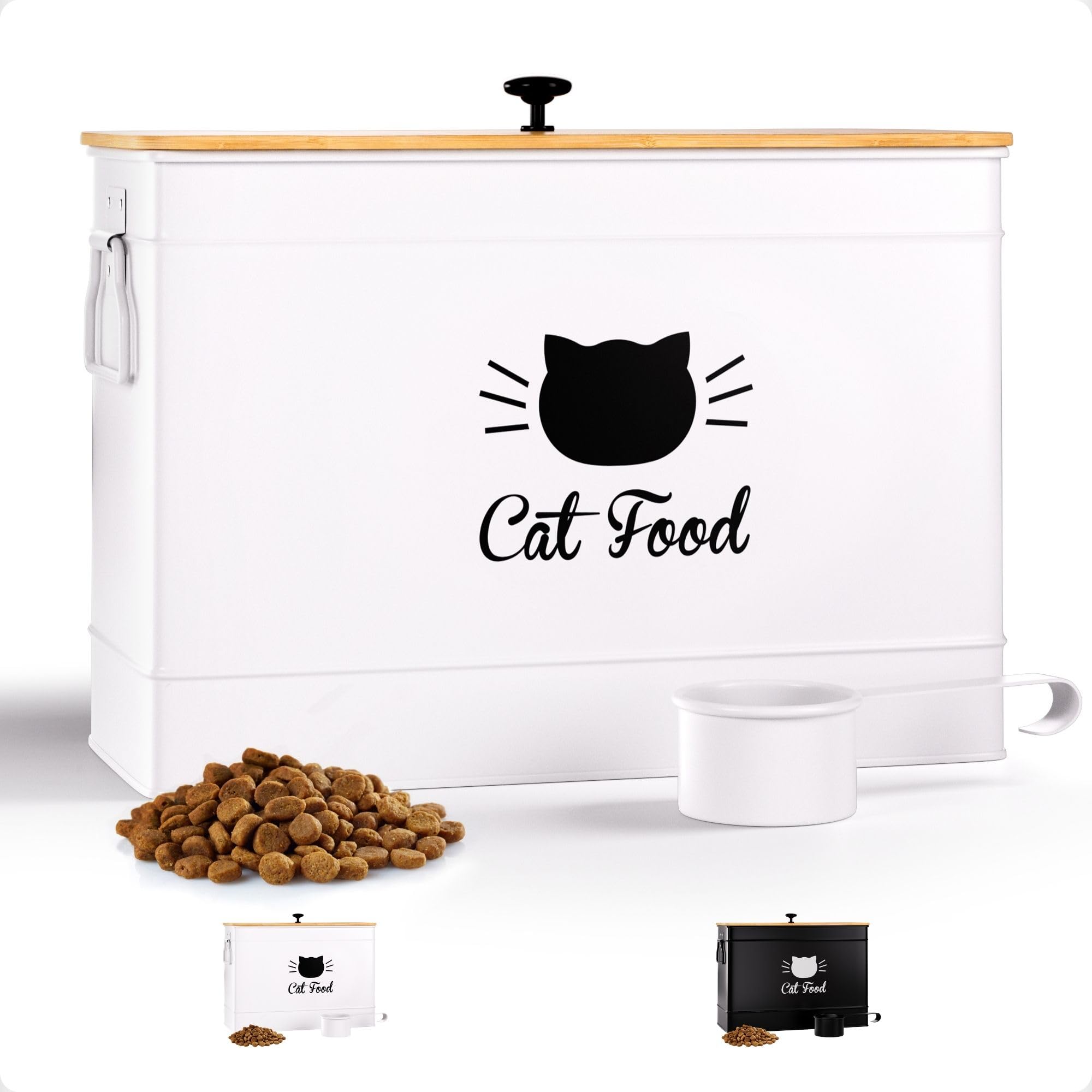 Photo 1 of ***NO LID*****Cat Food Storage Container with Scoop - 15 lb (50 Cup) Capacity Metal Cat Food Container with Airtight Bamboo Lid & Metal Scoop - Airtight Pet Food Storage Containers - 15 lb Treats & Kibble Container