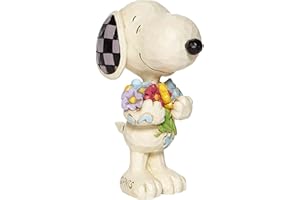 Enesco Peanuts by Jim Shore Snoopy Holding Spring Flowers Miniature Figurine, 3 Inch, Multicolor, White