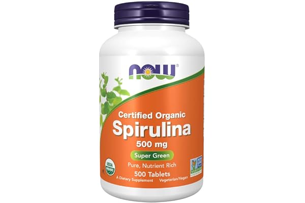 NOW Supplements, Organic Spirulina 500 mg with Vitamins, Minerals and GLA (Gamma-Linolenic Acid), 500 Tablets