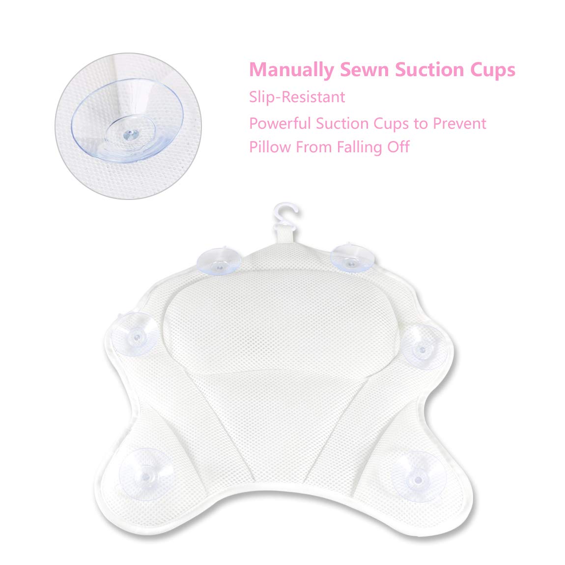 MoKasi Bath Pillow Tub Pillow - Thicker Bathtub Cushion for Head/Shoulder/Neck/Back Support, Ergonomic Jacuzzi Pillow Spa Relaxation Accessories 3D Air Mesh Headrest with Strong Suction Cup & Hook : Beauty